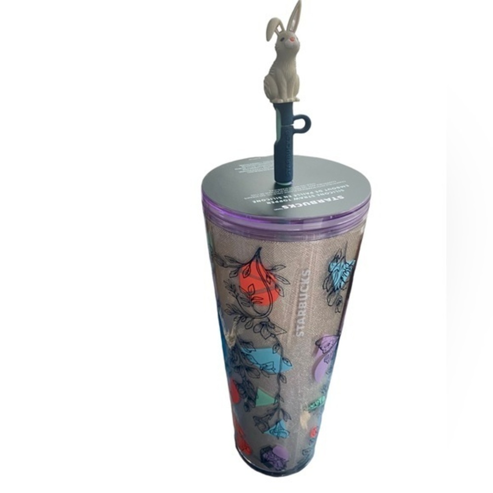 Starbucks Easter bunny silicone straw topper pastel silver venti tumbler NEW